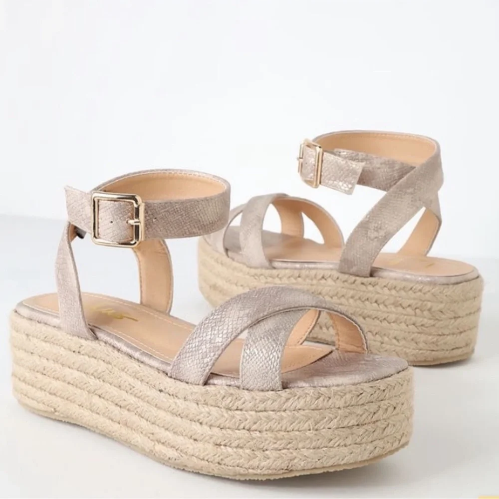 Lulu's Cobi Beige Snake Espadrille Platform Sandals